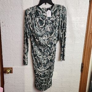 Alexia Admor Green and Black Snake Print Long Sleeve Dress